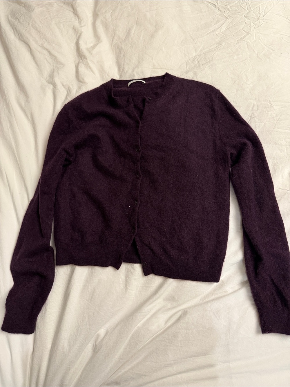 Women's Aritzia cashmere Plum Crewneck Button-Front Cardigan Sweater